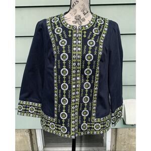 Victor Costa occasion boho navy blue light green silver patterned jacket